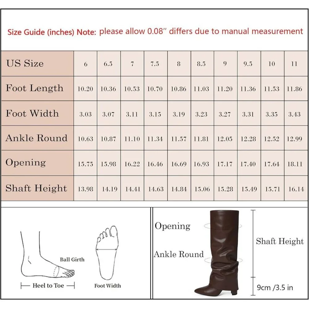 Women Chocolate Faux Leather Fold Over Knee High Chunky High Heels Long Boot